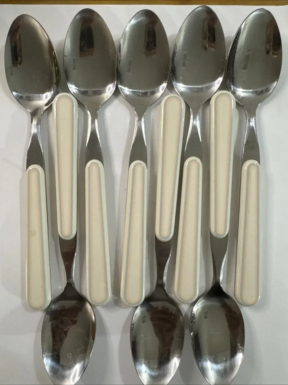 Vintage 8 pc Pfaltzgraff Aura Pink Stainless Flatware Tablespoons